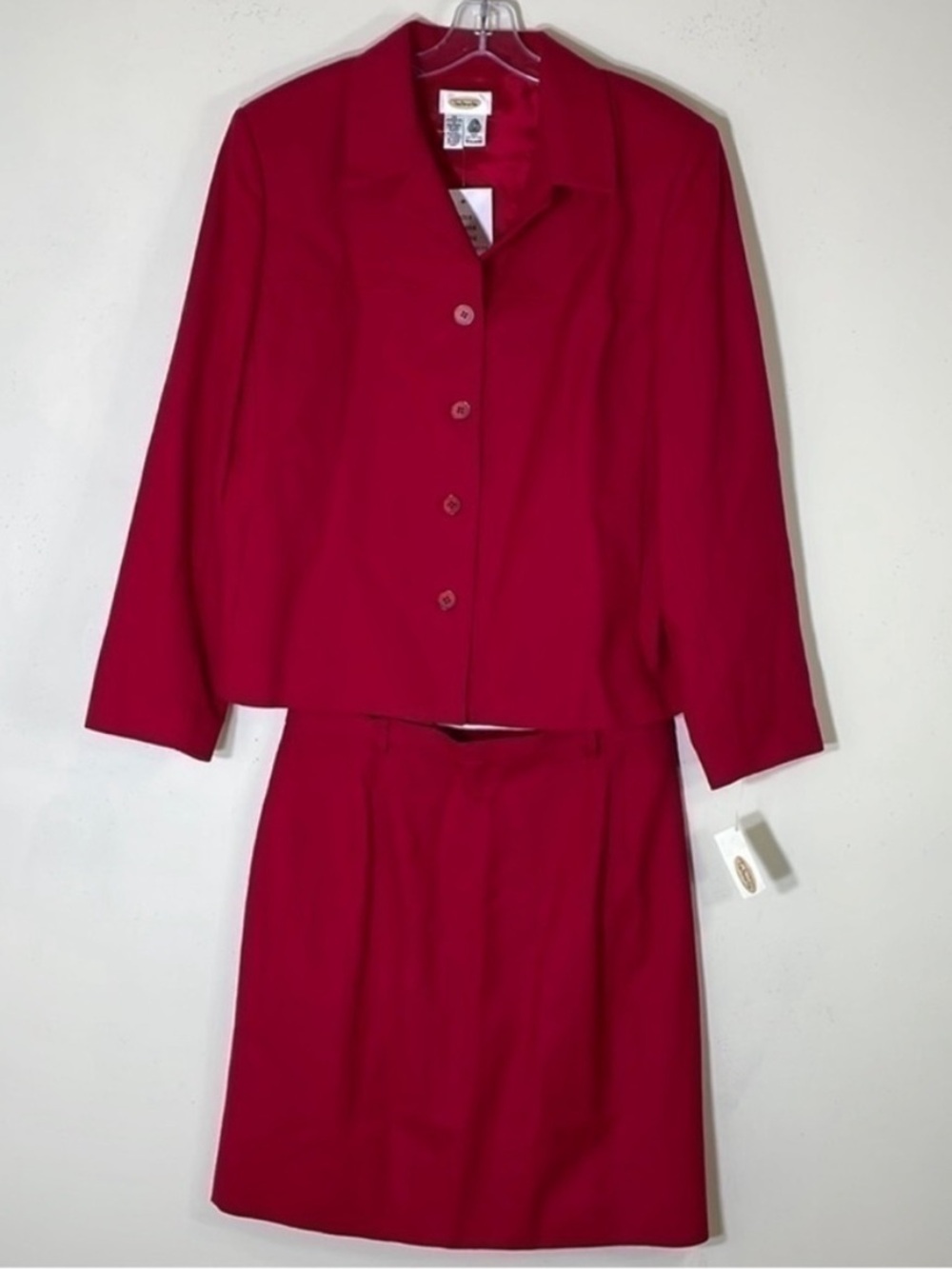 Talbots Cherry Red Button Jacket & Straight Skirt Set